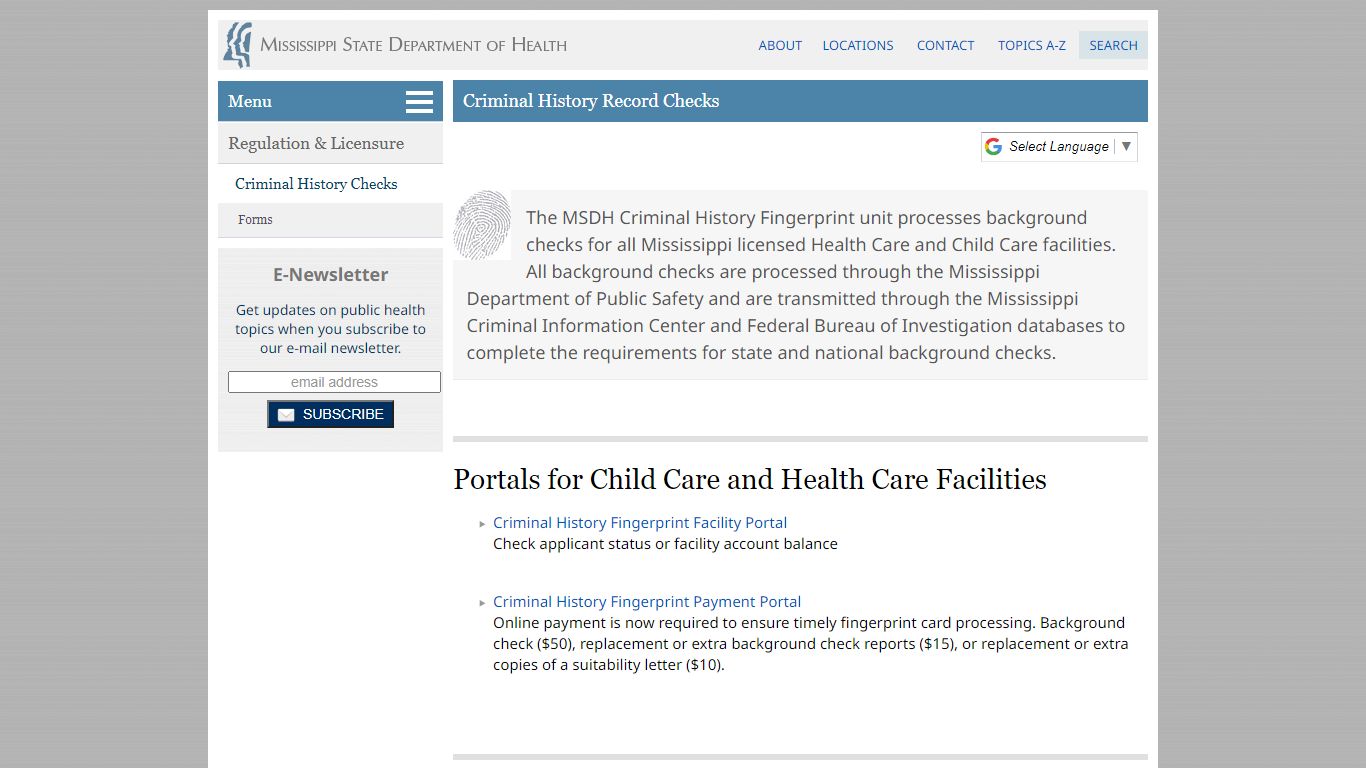 Criminal History Record Checks - Mississippi State Department of Health